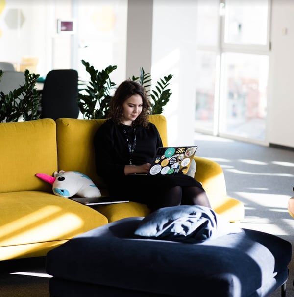 picture with woman sitting on a couch