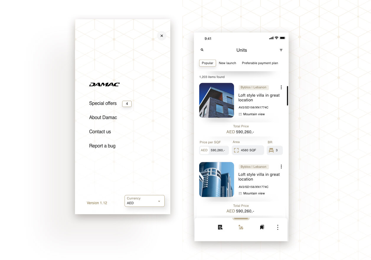 DAMAC app ux design